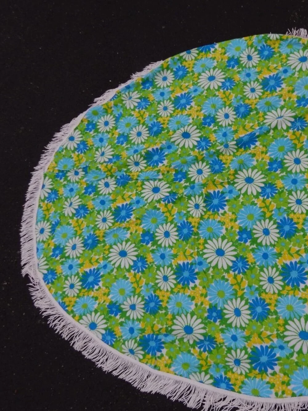 Vintage Flower Power FRINGED Floral Retro Hippie Tablecloth 60
